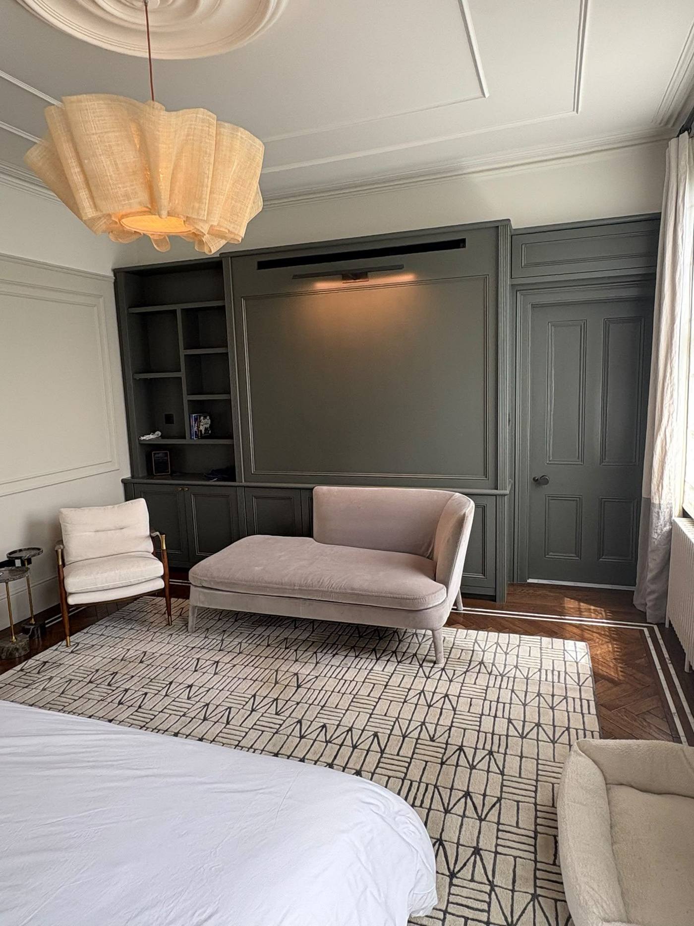 Luxury Bedroom Green Panelling Edgware